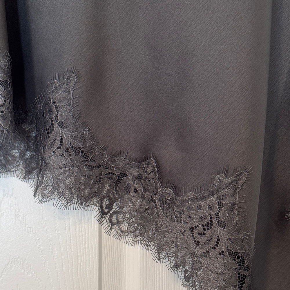 Zara Elegant Dark Gray Lace Trim Asymmetrical Skirt with Side Zip - Size L NWT - Picture 10 of 17